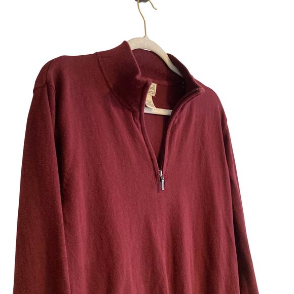 LL Bean Maroon Burgundy 1/4 Zip Cotton Cashmere Blend Preppy Sweater Size Lrage - Picture 7 of 16